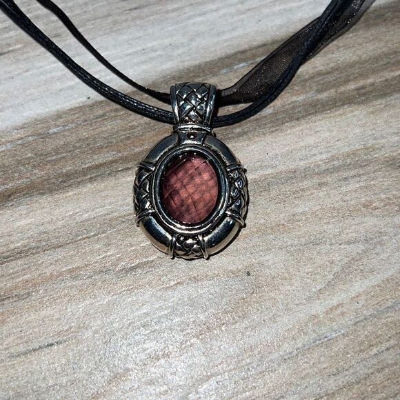 Bold Large Silver Tone Rhinestone Pendant On Cord - Picture 1 of 6